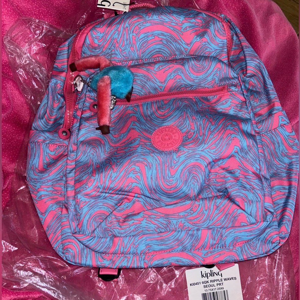 Kipling large Seoul ripple waves print backpack NWT